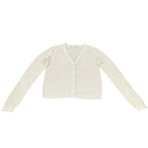 Old‎ Navy Womens Minimalist Pointelle Cardigan Sweater Cream Cottagecore Preppy